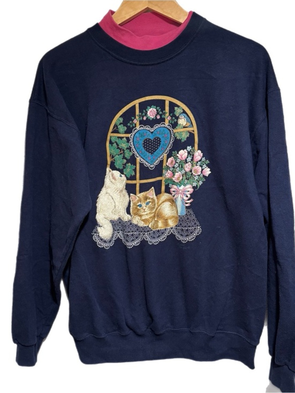Vintage 90s Navy Grandma Cat Sweater
